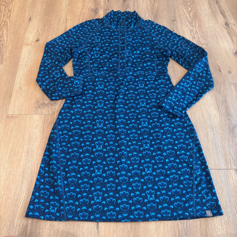 Title Nine Women’s Dream Getaway Venetian AOP 1/4 Zip Midi Dress Blue Size M